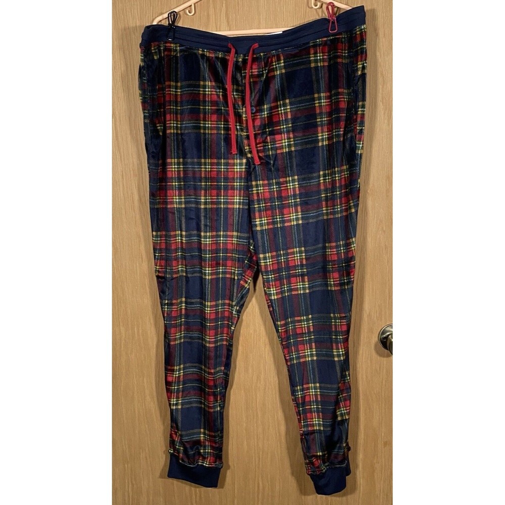 George Fleece Pajama Pants Joggers Black Red Plaid Brand Men's Sz XL 40-42 NWT